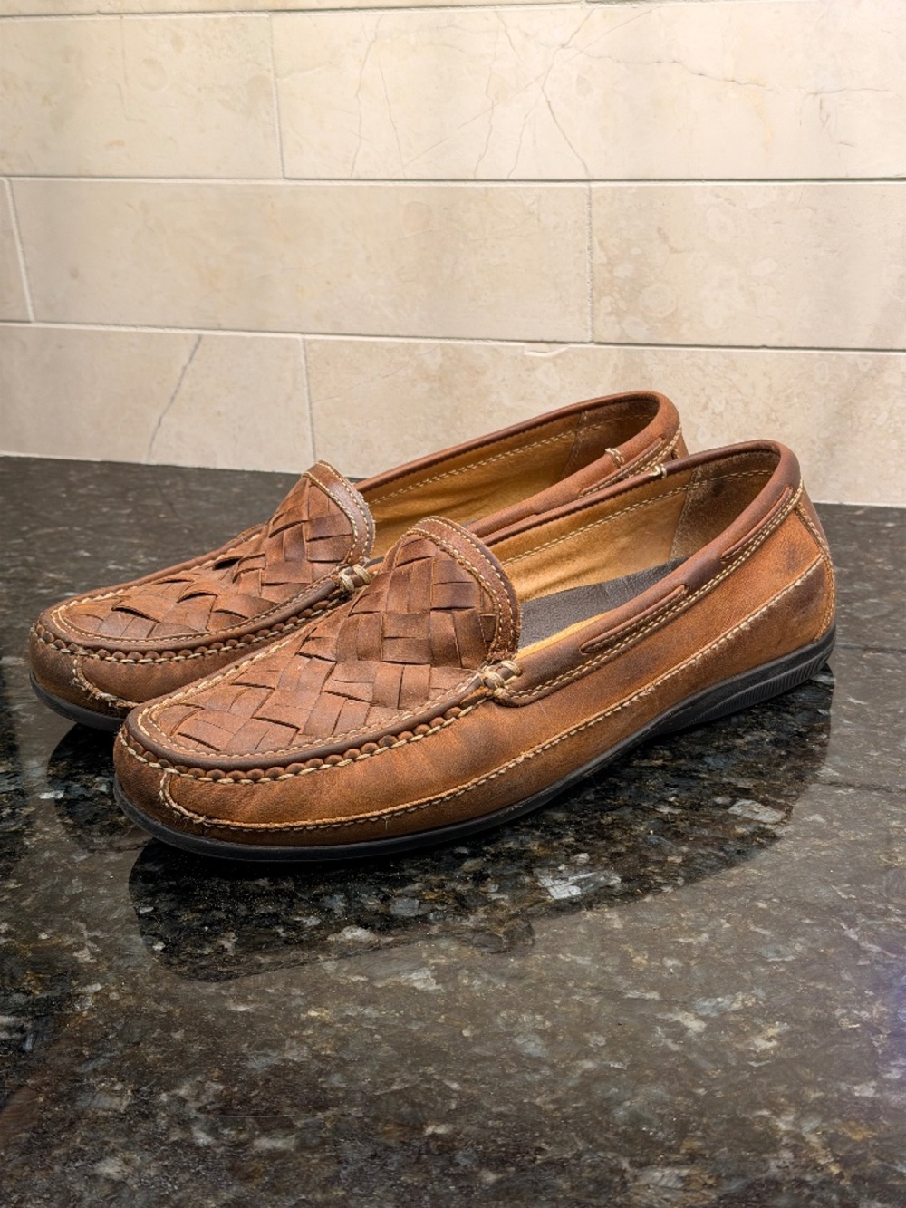 Johnston & Murphy Locklin Woven Venetian Leather Loafers - Tan